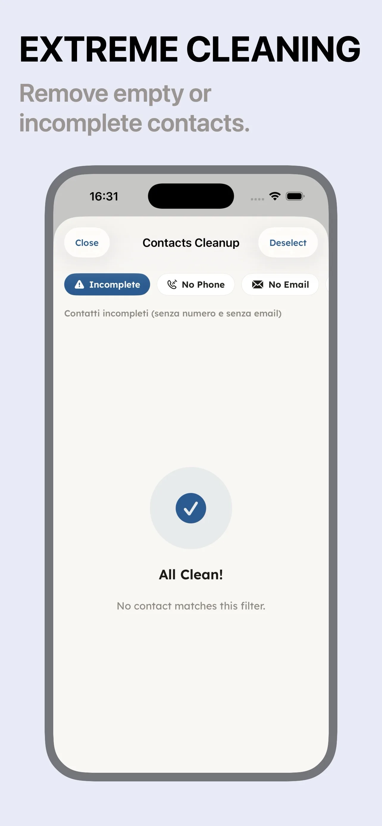 Contacts cleanup filters