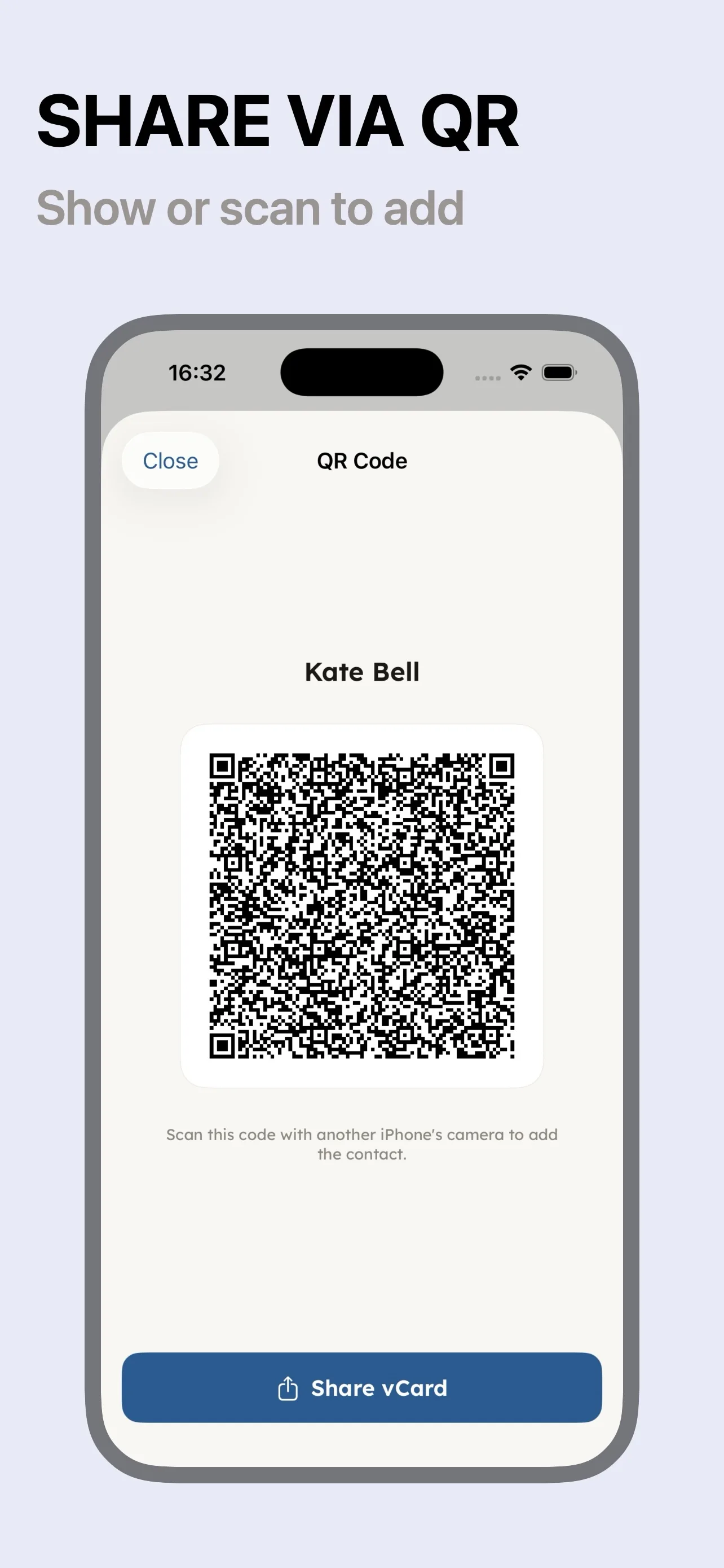 Share contact via QR code
