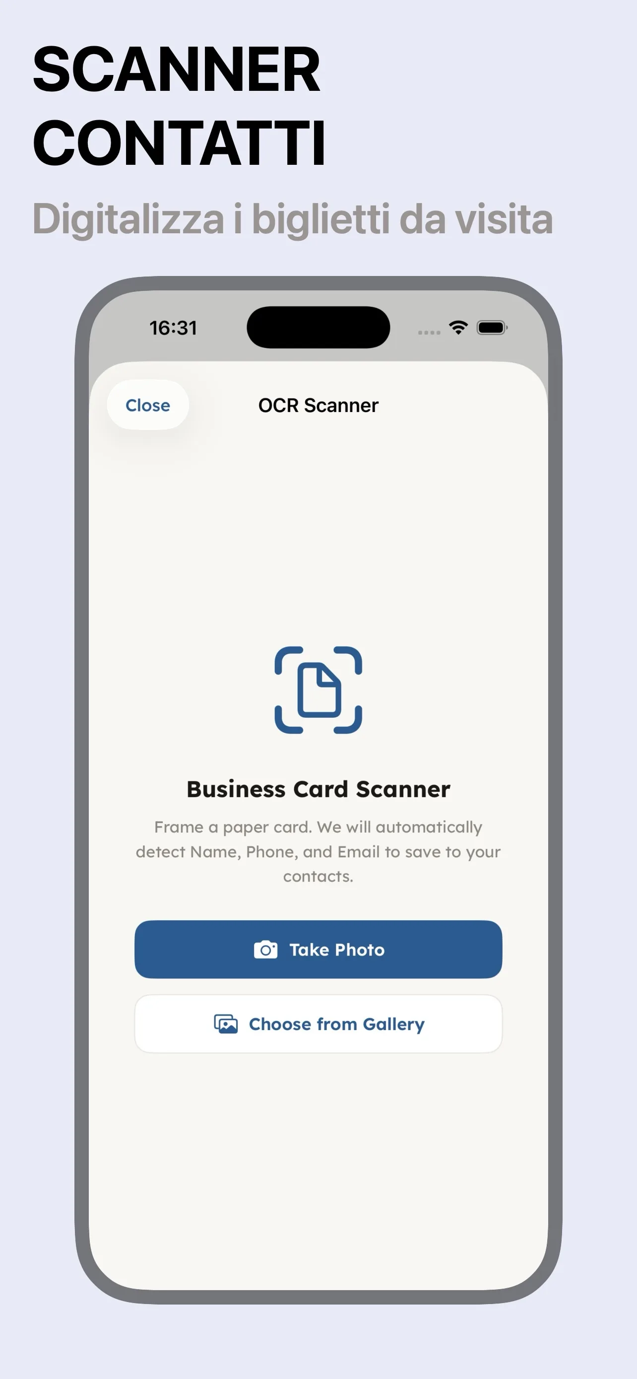 Scanner OCR per biglietti da visita