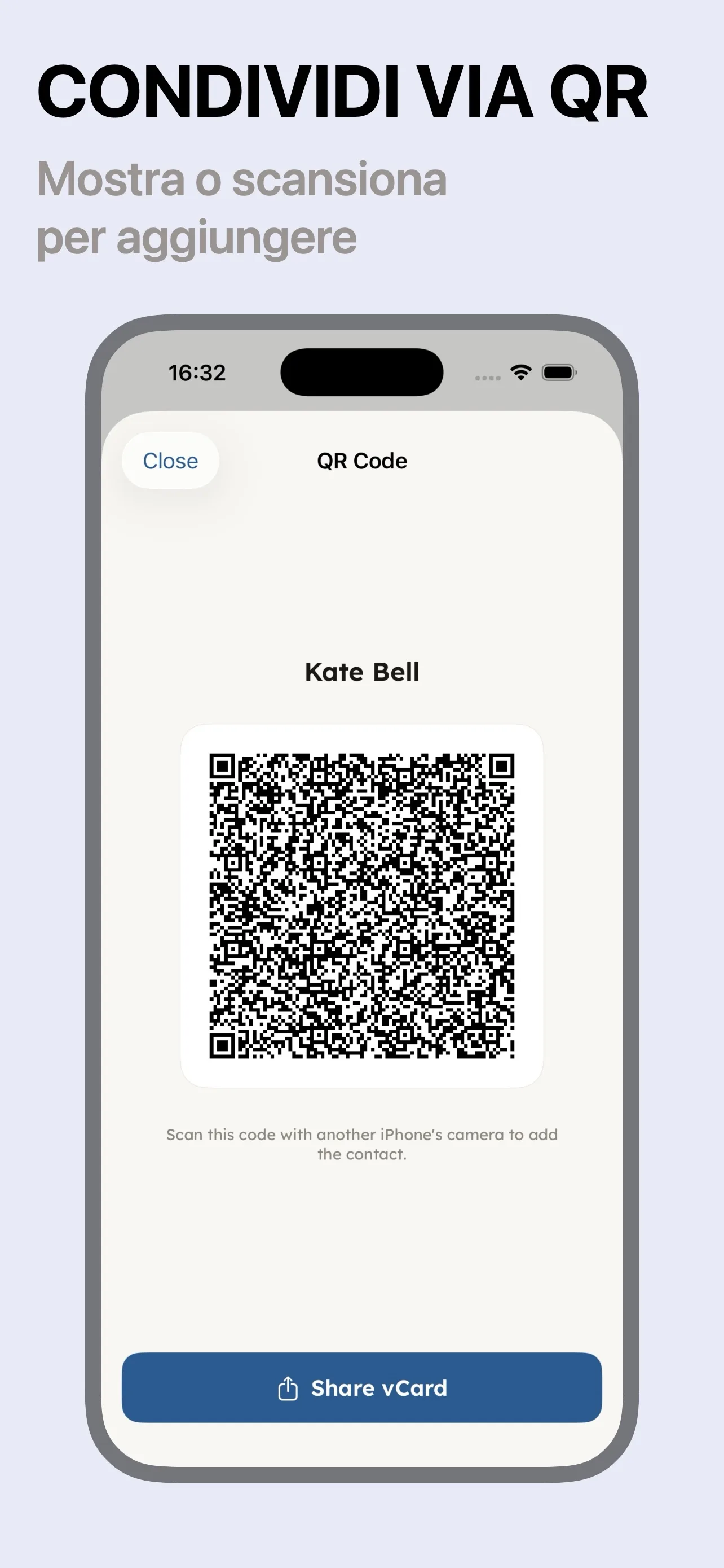 Condivisione contatto tramite QR code