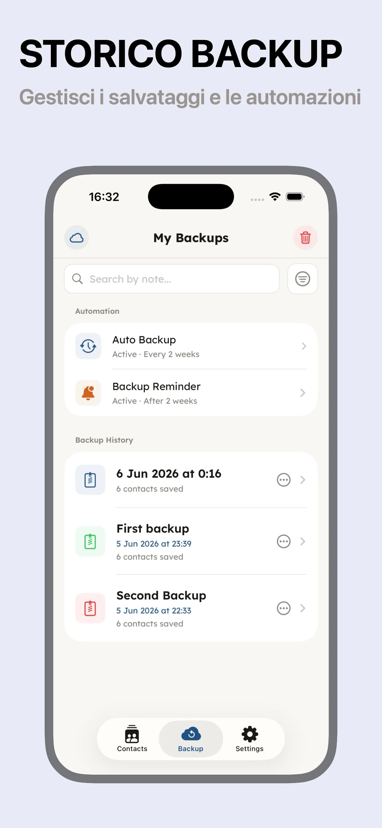 Storico backup e automazioni